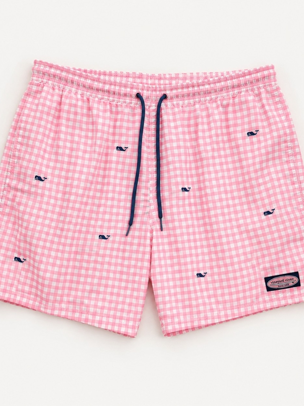 Vineyard Vines Men’s L Pink Gingham Whale Print Swim Trunks Shorts
